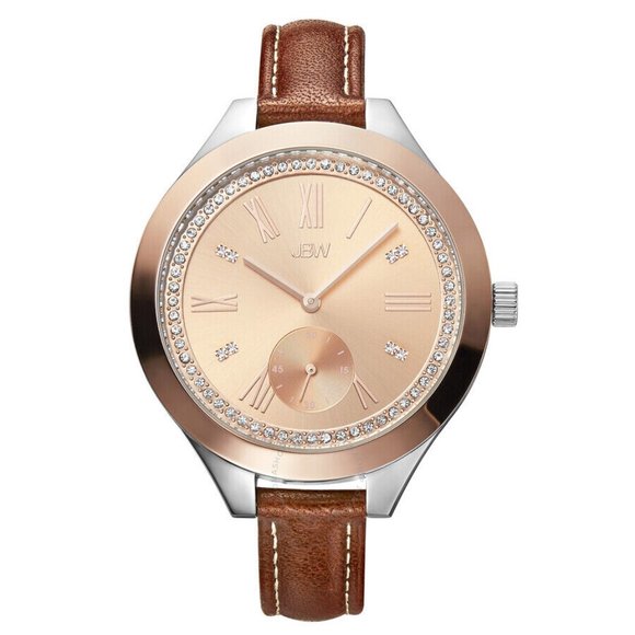 $900 MSRP JBW Aria Rose Diamond Dial Brown Leather Ladies Watch
